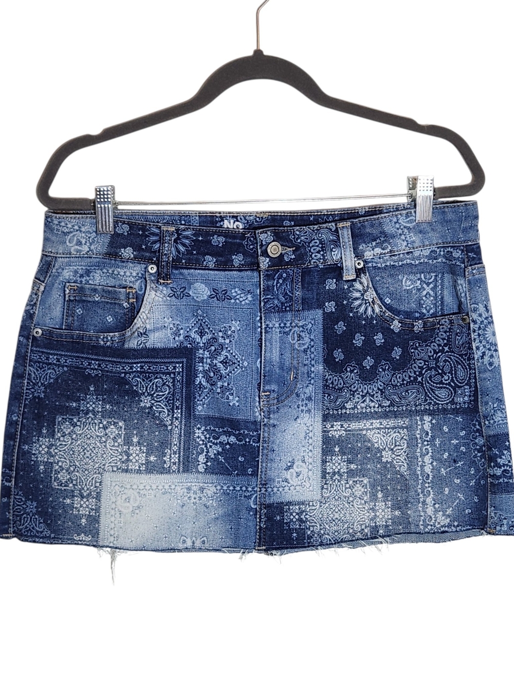 No Boundaries Bandana Patchwork Print Low Rise Denim Mini Skirt Size Medium